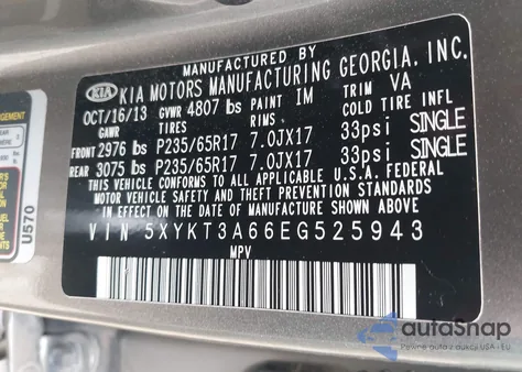 2014 Kia Sorento Lx from USA, damaged, VIN 5XYKT3A66EG525943
